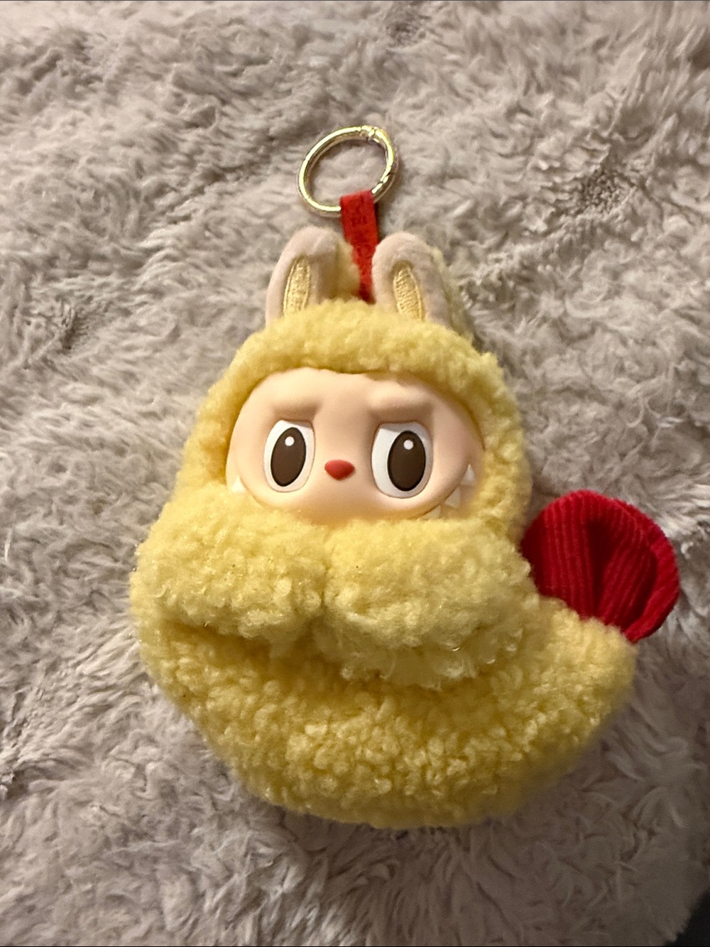 Plush Yellow Bunny Keyring Pet Toy with Red Accent Charm